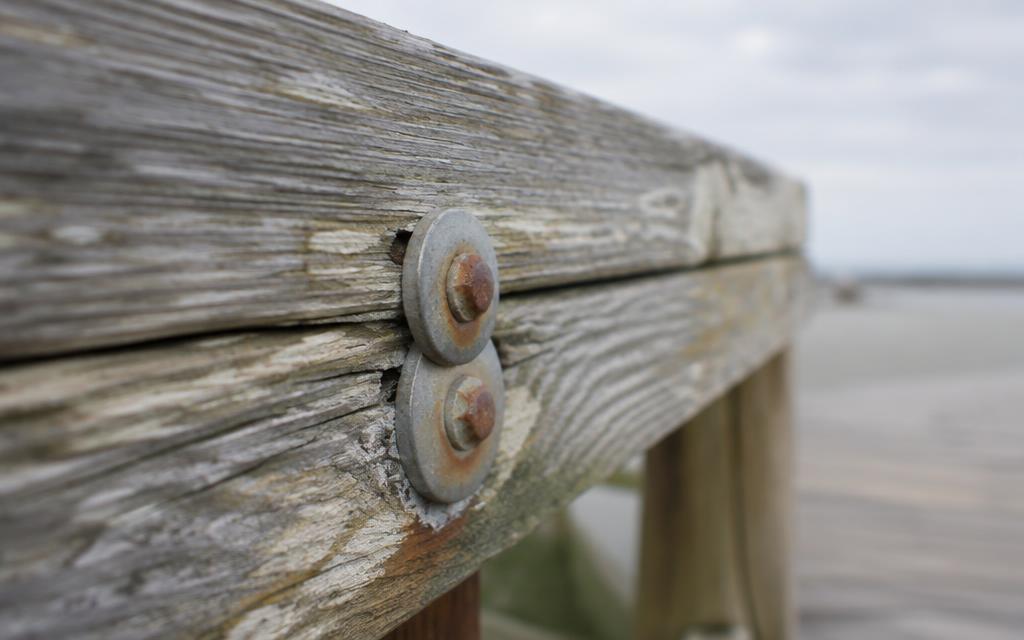 Documentary photograph of weathered exterior fasteners